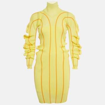 Pre Owned فستان بوتيغا فينيتا محبوك بخطوط لولبية صفراء مقاس صغير