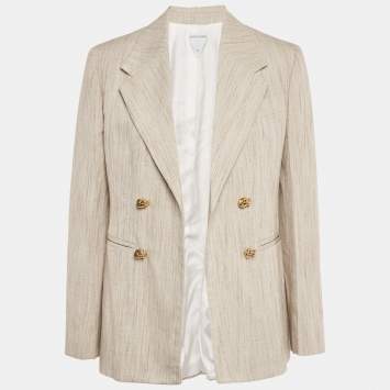 Pre Owned Bottega Veneta Beige Viscose Knot Double Breasted Blazer S