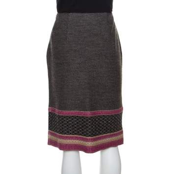Pre Owned Bottega Veneta Multicolor Patterned Wool Knit Pencil Skirt S