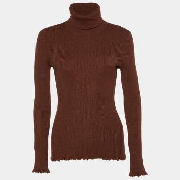 Pre Owned Bottega Veneta Brown Cashmere Knit Turtle Neck Sweater M