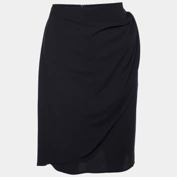 Pre Owned Bottega Veneta Black Silk Wrap Detail Knee Length Skirt M