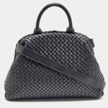 Pre Owned Bottega Veneta Black Padded Intrecciato Leather Medium Top Handle Bag
