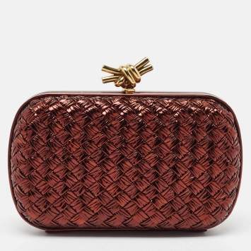 Pre Owned Bottega Veneta Metallic Brown Intrecciato Leather Knot Clutch