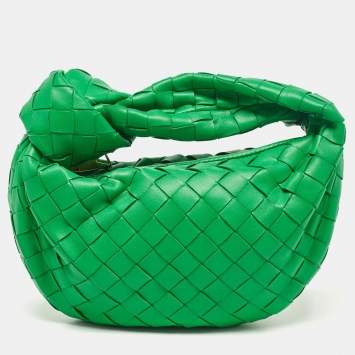Pre Owned Bottega Veneta Green Intrecciato Leather Mini Jodie Hobo