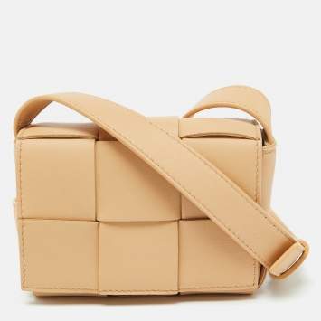 Pre Owned Bottega Veneta Beige Intrecciato Leather Mini Candy Cassette Crossbody Bag