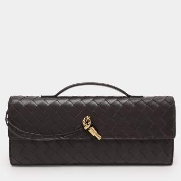 Pre Owned Bottega Veneta Brown Intrecciato Leather Medium Andiamo Clutch