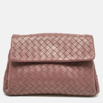Pre Owned Bottega Veneta Purple Intrecciato Leather Flap Clutch