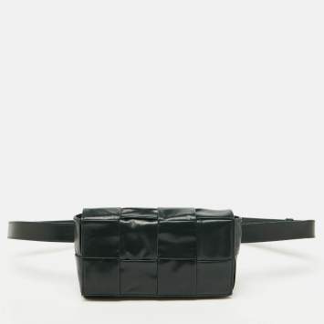 Pre Owned Bottega Veneta Dark Green Leather Cassette Belt Bag