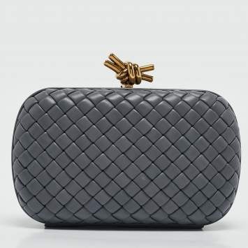 Pre Owned Bottega Veneta Grey Intrecciato Leather Knot Clutch