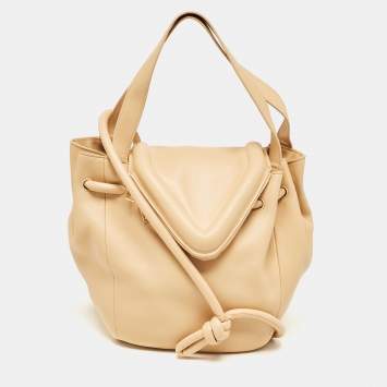 Pre Owned Bottega Veneta Beige Leather Beak Shoulder Bag