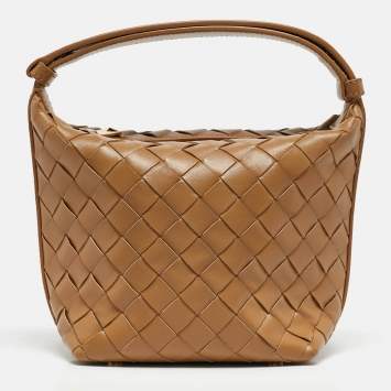 Pre Owned Bottega Veneta Tan Intrecciato Leather Candy Wallace Bag