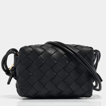 Pre Owned Bottega Veneta Black Intrecciato Leather Micro Loop Crossbody Bag