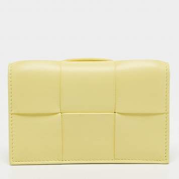 Pre Owned Bottega Veneta Yellow Intrecciato Leather Cassette Card Case