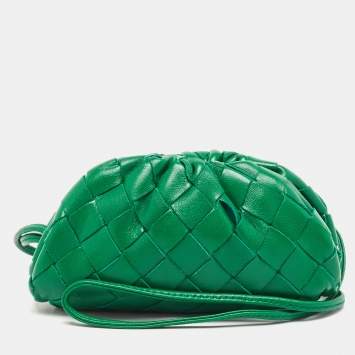 Pre Owned Bottega Veneta Green Intrecciato Leather Extra Mini The Pouch