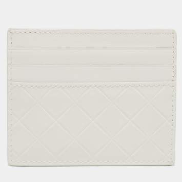 مملوكة مسبقًا Bottega Veneta White Diamond Embossed Leather Card Holder