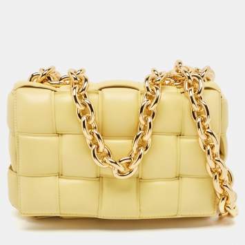 Pre Owned Bottega Veneta Yellow Padded Leather Chain Cassette Shoulder Bag