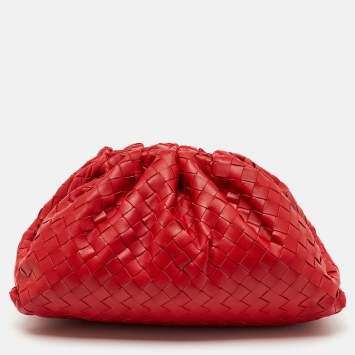 Pre Owned Bottega Veneta Red Intrecciato Leather Large The Pouch Clutch