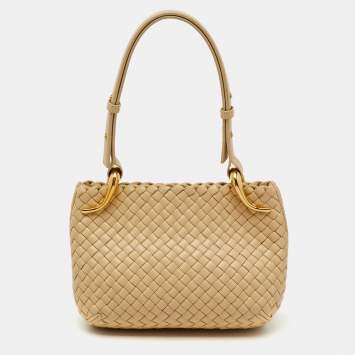 Pre Owned Bottega Veneta Cream Intrecciato Leather Small Clicker Shoulder Bag