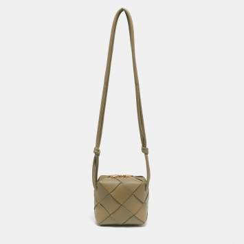 Pre Owned Bottega Veneta Khaki Green Intrecciato Leather Mini Cassette Camera Bag