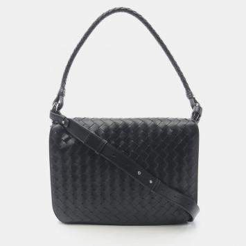 Pre Owned Bottega Veneta Swing Black Intrecciato Leather Shoulder Bag