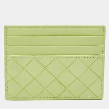 مملوكة مسبقًا Bottega Veneta Light Green Intrecciato Leather Card Holder