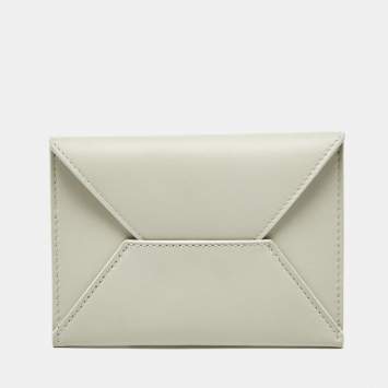 Pre Owned Bottega Veneta Off White Leather Envelope Card Holder