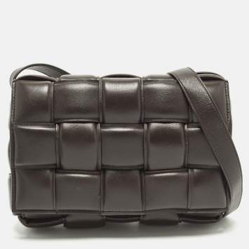 Pre Owned Bottega Veneta Cassette Brown Padded Intreccio Leather Shoulder Bag