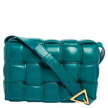 Pre Owned Bottega Veneta Teal Green Padded Leather Cassette Shoulder Bag