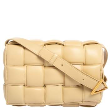 Pre Owned Bottega Veneta Beige Intrecciato Leather Padded Cassette Bag
