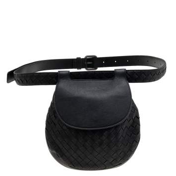 Pre Owned Bottega Veneta Black Intrecciato Leather Belt Bag