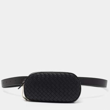 Pre Owned Bottega Veneta Black Intrecciato Leather Belt Bag