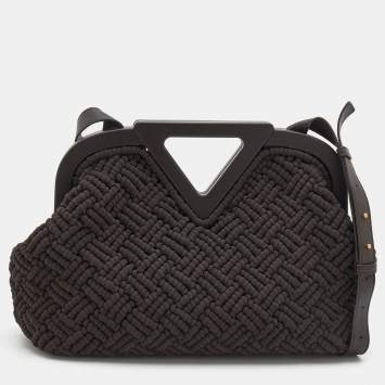 Pre Owned Bottega Veneta Dark Brown Intrecciato Macrame Point Shoulder Bag