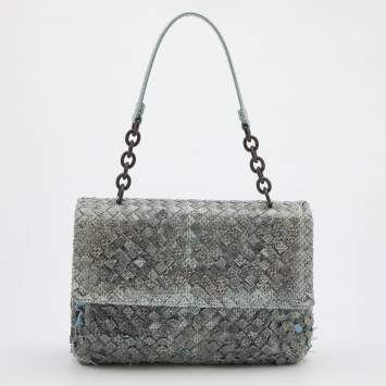 Pre Owned Bottega Veneta Grey/Blue Snakeskin Olimpia Shoulder Bag