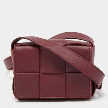 Pre Owned Bottega Veneta Burgundy Intrecciato Leather Mini Candy Cassette Crossbody Bag