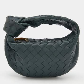 Pre Owned Bottega Veneta Dark Green Intrecciato Leather Mini Jodie Hobo