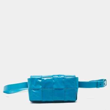 Pre Owned Bottega Veneta Teal Blue Intrecciato Leather Mini Cassette Belt Bag