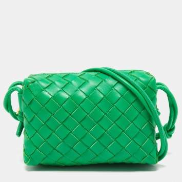 Pre Owned Bottega Veneta Lime Green Intrecciato Leather Mini Loop Camera Crossbody Bag