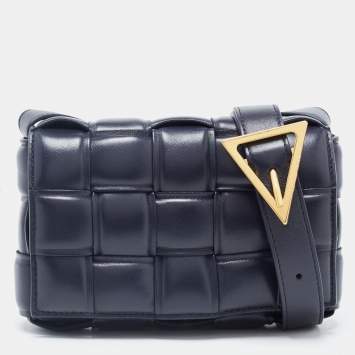 Pre Owned Bottega Veneta Dark Blue Padded Leather Cassette Crossbody Bag