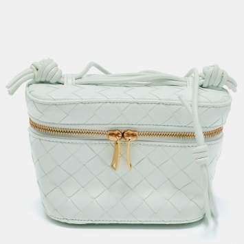 Pre Owned Bottega Veneta Glacier Intrecciato Leather Mini Vanity Case  