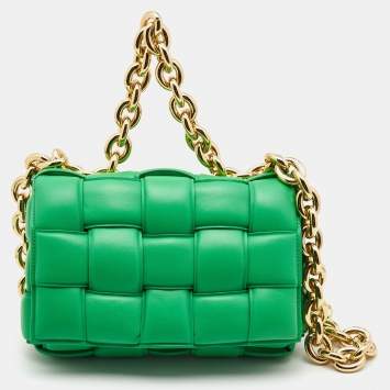 Pre Owned Bottega Veneta Green Padded Leather Chain Cassette Shoulder Bag