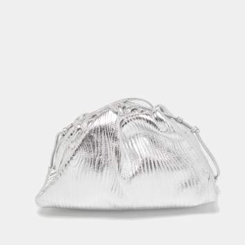 Pre Owned Bottega Veneta Silver Embossed Leather Mini The Pouch