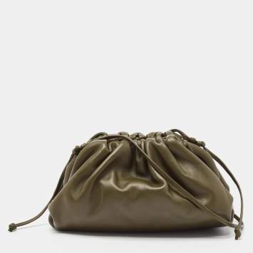 Pre Owned Bottega Veneta Olive Green Leather Mini The Pouch Bag