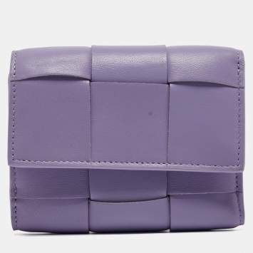 Pre Owned Bottega Veneta Lilac Intrecciato Leather Cassette Trifold Wallet