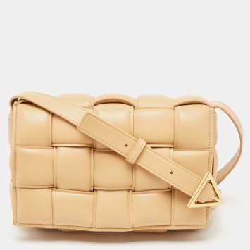 Pre Owned Bottega Veneta Beige Padded Leather Cassette Shoulder Bag