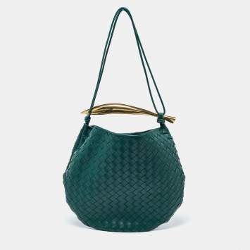 Pre Owned Bottega Veneta Green Intrecciato Leather Medium Sardine Hobo