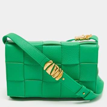 Pre Owned Bottega Veneta Green Intrecciato Leather Cassette Shoulder Bag