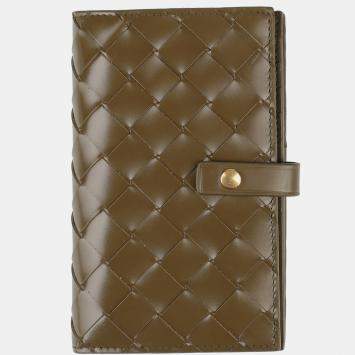Pre Owned Bottega Veneta Green Leather Compact Wallet