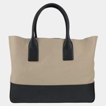 Pre Owned Bottega Veneta Beige/Black Fabric and Leather Tote
