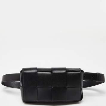 Pre Owned Bottega Veneta Black Intrecciato Leather Mini Cassette Belt Bag