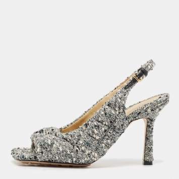 Pre Owned Bottega Veneta Green Padded Tweed Slingback Sandals Size 36